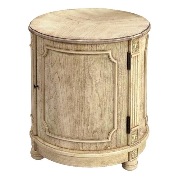 Beaumont Lane Wood Traditional 20"W Drum Side Table in Beige
