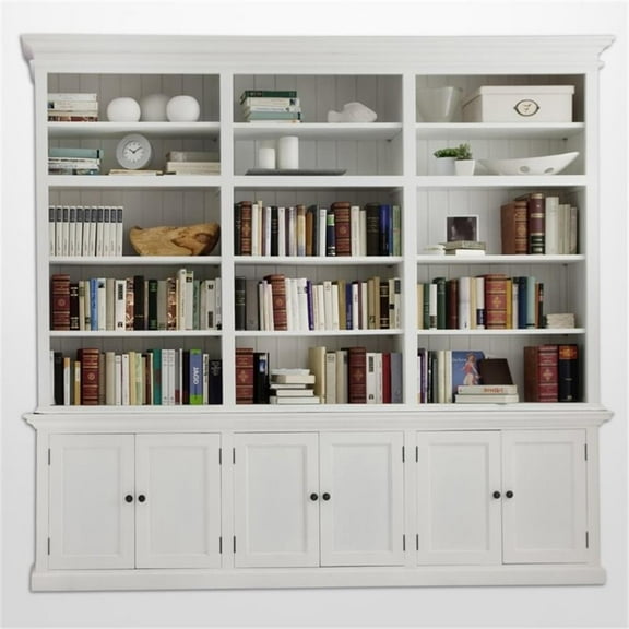 Beaumont Lane Wood Triple Bookcase with 6 Doors Storage in Pure White