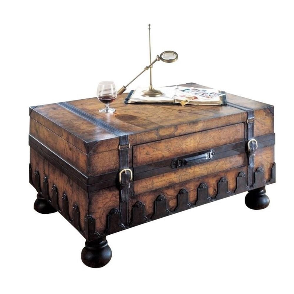 Vintage Rectangular Wood Trunk Coffee Table with Storage