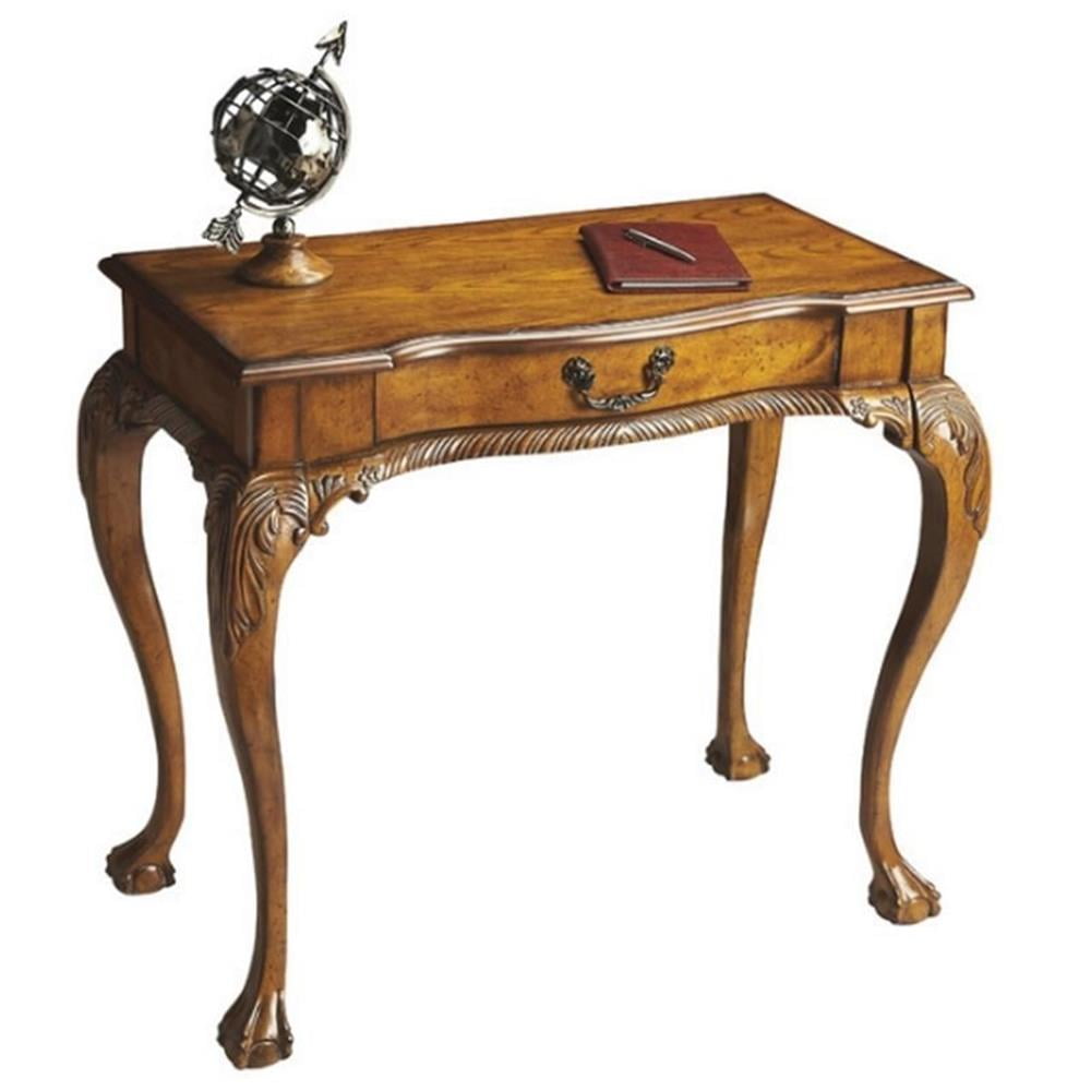 Vintage Oak Medium Brown Rectangular Writing Desk with Drawer