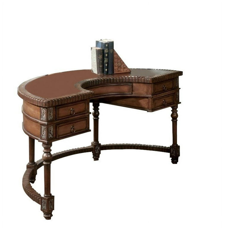 Beaumont Lane Writing Desk with Leather Top in Dark Brown