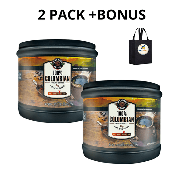 Beaumont Medium Dark Deep Rich Flavor 100% Colombian Ground Coffee 24.2 oz 2 Pack + Bonus