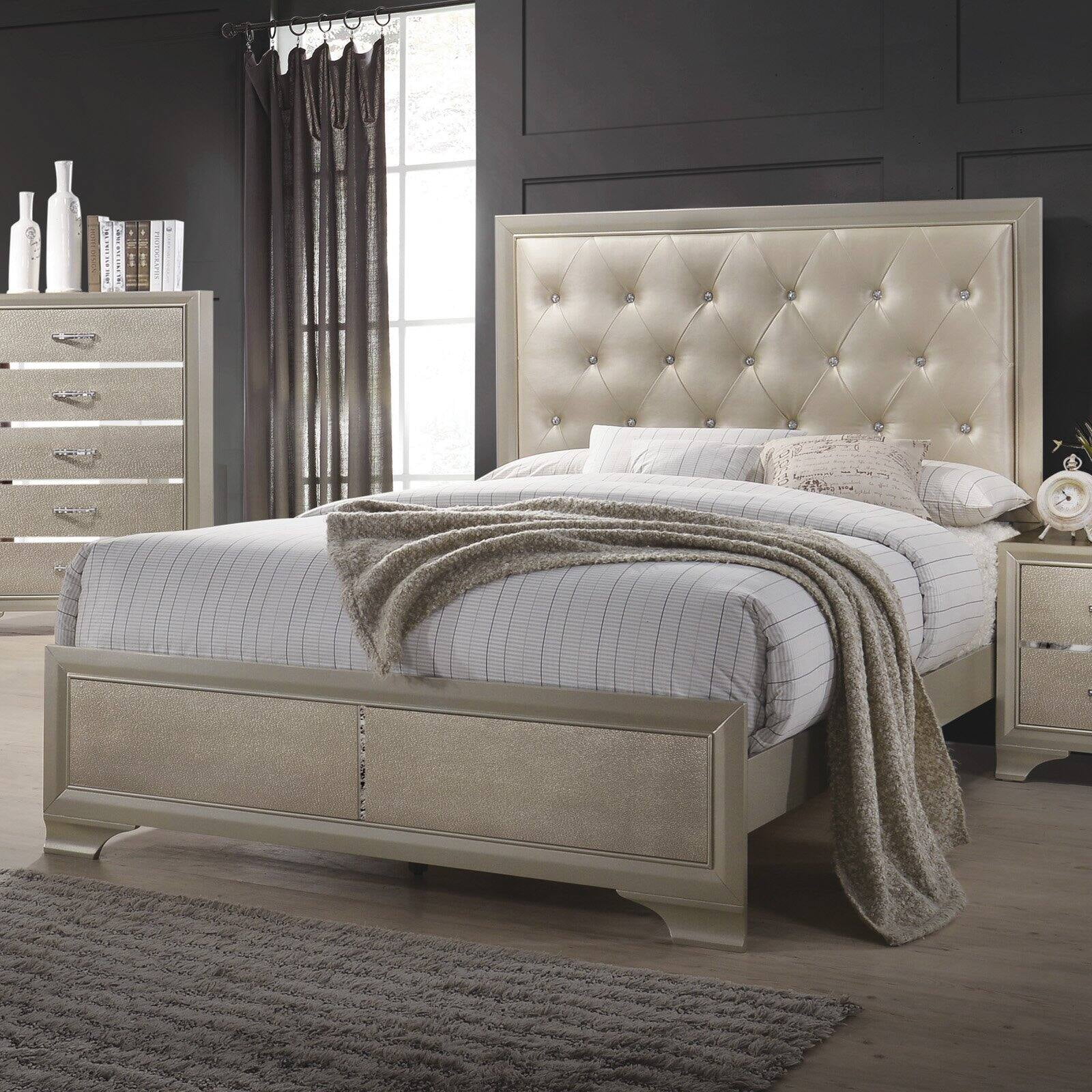 Coaster Beaumont Wood Queen Bed with Upholstered Headboard in Beige ...