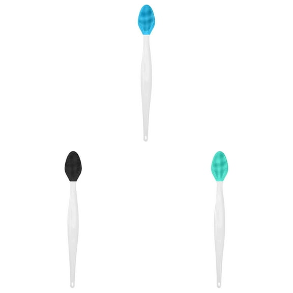 Beauos Beauty Tools Reusable Pore Scrubber Double Soft Silicone Pore Brush Nose Exfoliator Scrubbing Cleaning Beauty Tool Smooth Skin Long Handle Nasal Blackhead Remover, Silicone Blackhead Brush Blue