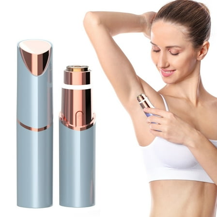 Beauos Blue Lipstick-Shaped Facial Hair Removal for Women, Portable Trimmer, Painless for Upper Lips/Chin, USB Rechargeable with LED Light, Stainless Steel