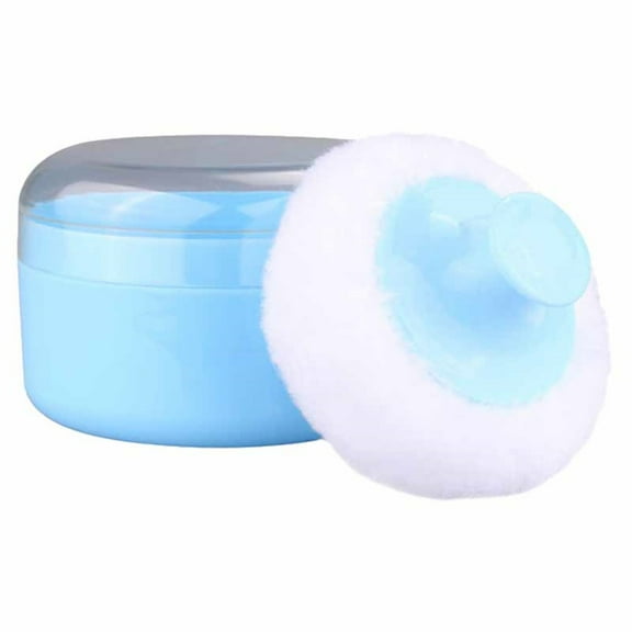 Beauos Blue Talcum Powder Container, Soft Powder Puff Transparent Lid, One-Hand Makeup Tools, Soft Touch for All, Leak-Proof Travel Case, 1 Pack