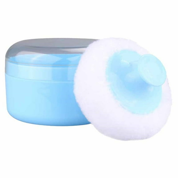 Beauos Blue Talcum Powder Container, Soft Powder Puff Transparent Lid, One-Hand Makeup Tools, Soft Touch for All, Leak-Proof Travel Case, 1 Pack