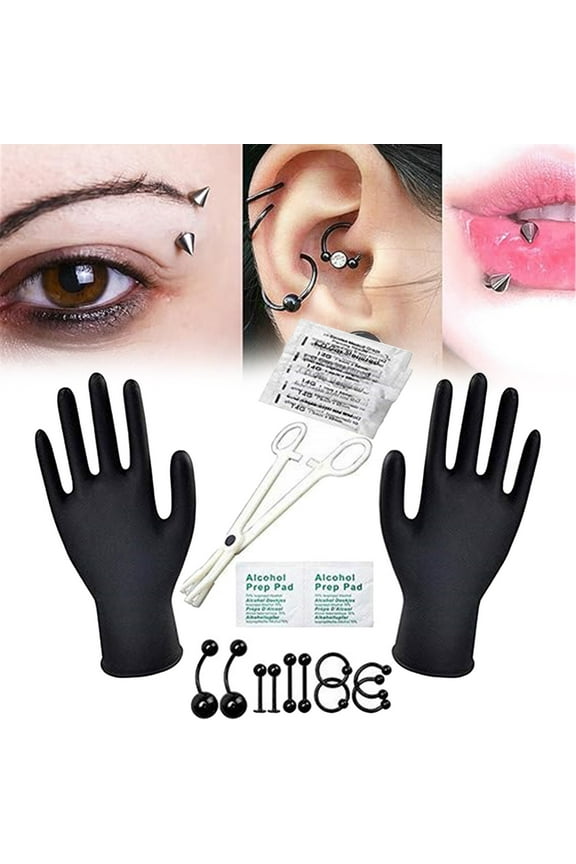 Body Piercing Kit (1 Set) - Stainless Steel Tools, Fits Nipple/Tragus & More, Easy to Use with Clamps & Needles, Great for DIY Body Art