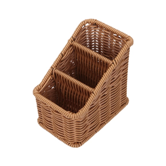 Beauos Brown Handwoven Rattan Remote Control Organizer Basket with Compartments Desk Storage for Tv Remotes Makeup Pen Caddy (1Pcs, 6X5X4In)