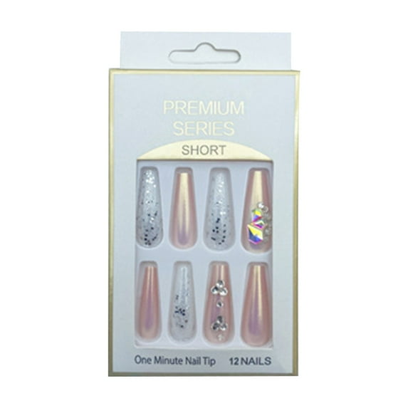 Beauos Clearance 12 Pieces of False Nails Lengthened Trapezoidal Ballet Nails Nail Enhancement Diy Point Drill European and American Long Nails, Fake Nails Clearance Sale, 1 Box X False Nails