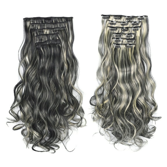 Beauos Clearance Hair Extensions 20inch Synthetic Curly Wavy Natural Blonde Thick Clip in Stylish Fasionable Fabulous Hair Piece 6 Pieces for Women, Hair Extensions Clearance Sale, 1X Wig