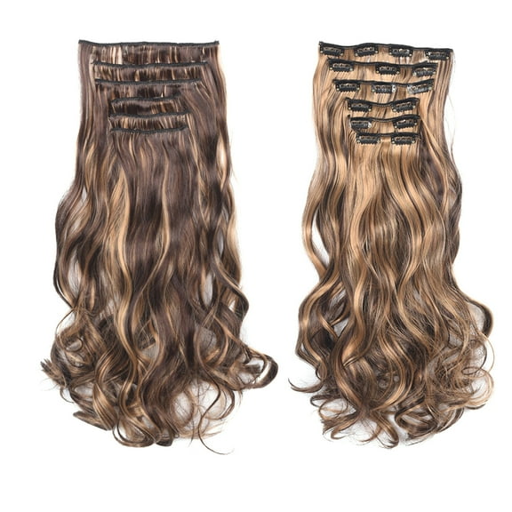 Beauos Hair Extensions 20inch Synthetic Curly Wavy Natural Blonde Thick Clip in Stylish Fasionable Fabulous Hair Piece 6 Pieces for Women, Wigs for Women , 1X Wig