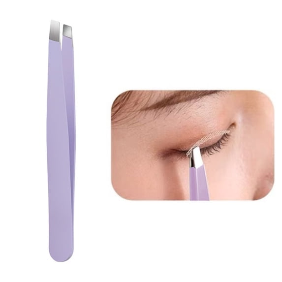 Beauos Eyebrow Tweezers (Purple) - Stainless Steel with Protective Caps, Slant/Pointed Tips, Multi-Use for Brows, Blackheads & Crafts, Portable Case