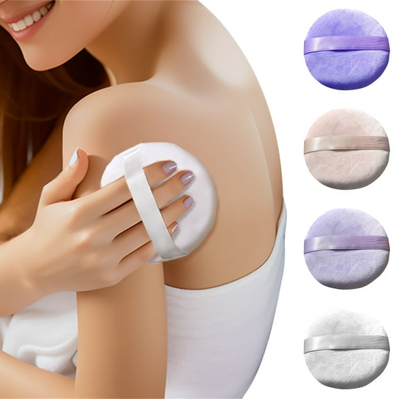 Beauos Light Purple 13cm Powder Puff, Pure Cotton, 5 Inch Large Size, Soft & Elastic, Suitable for Face & Body Loose Powder, Washable & Quick-Drying