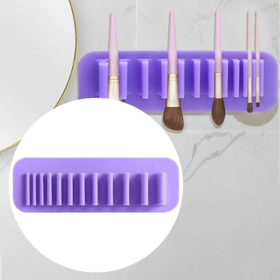 Beauos Silicone Makeup Brush Holder - Purple, Wall Mounted Rack for Drying & Organizing, Compact Storage, Safe for Walls, 1 Pack