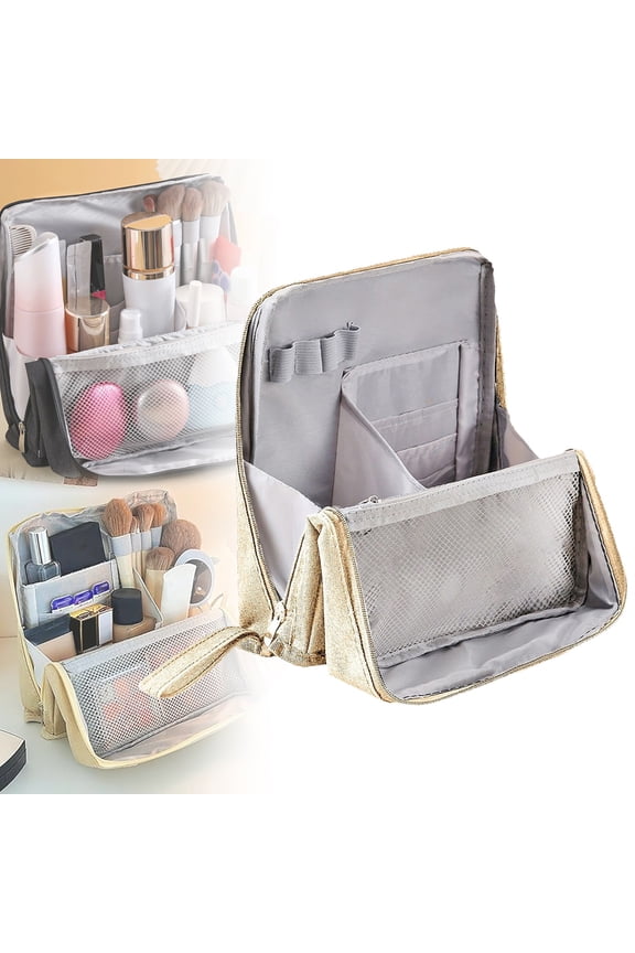 Standing Makeup Bag - Large Capacity, Water-Resistant Cloth Cosmetic Toiletry Bag, Multi-Purpose Portable Organizer