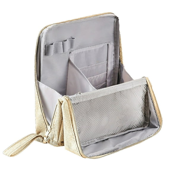 Beauos Standing Makeup Organizer Bag, 8-Compartment Cosmetic Case with Splash-Resistant Fabric, Large Capacity Vanity Tote, Portable Travel Toiletry Case, 25x23cm