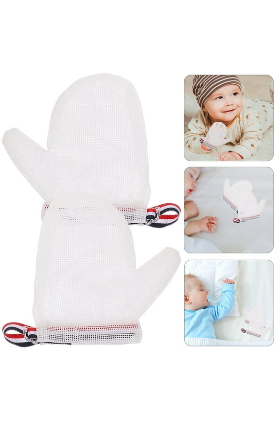1 Pair of Anti Scratching Gloves for Infants Breathable White Nylon Daily Use