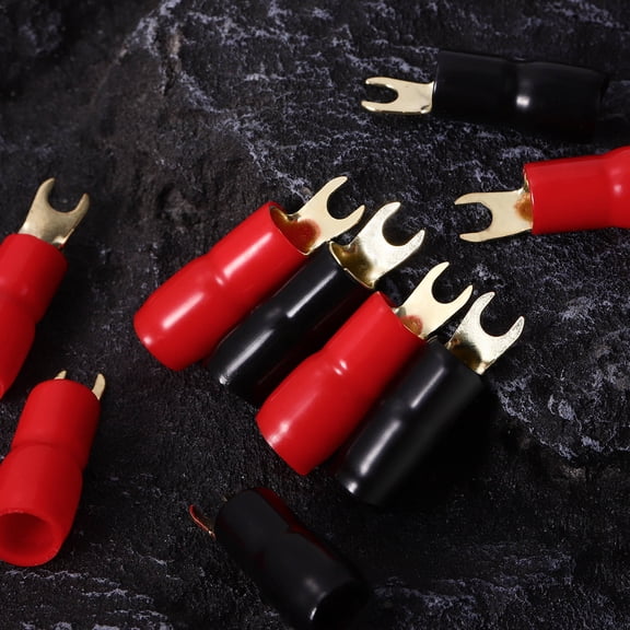 Beaupretty 10Pairs Copper Spade Terminal Adapters with Crimp Connectors and Protective Red Black Boots