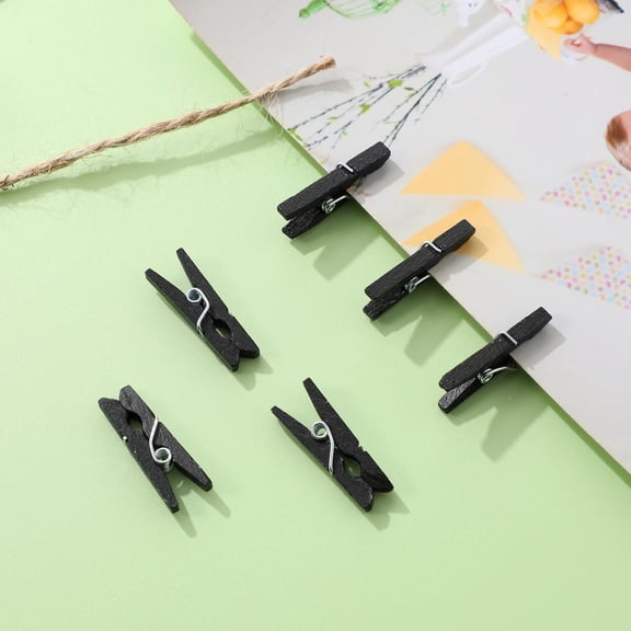 Beaupretty Creative Wooden Clothespins Heavy Duty Black for Craft Projects 100Pcs