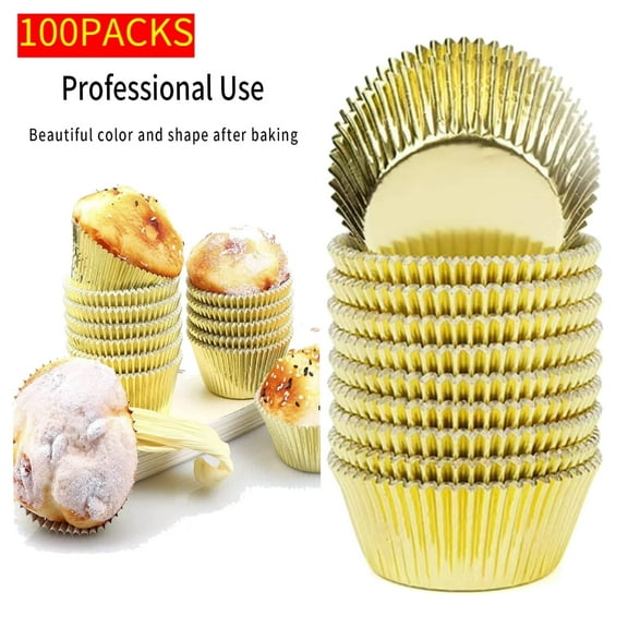 Beaupretty- Mini Cupcake100Pcs Liners Golden Foil Muffin Cupcake Wrappers Xmas Metallic Paper Mini Cake Cup