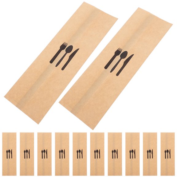 Beaupretty 100Pcs Kraft Paper Cutlery Holder Light Brown Disposable Silverware Bags for Wedding Banquet Storage