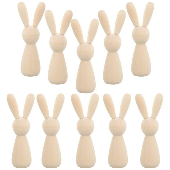 Beaupretty Unpainted Wooden Rabbit Figures Beige for DIY and Shelf Decor 10Pcs