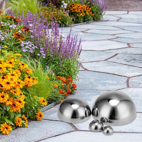 Beaupretty Stainless Steel Half Gazing Globe Plated Silver Reflective Garden Decor