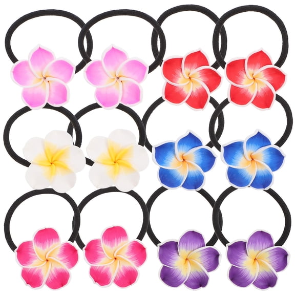 Beaupretty 12PCS Hawaiian Scrunchies Floral Hair Rope Hair Accessory for Ladies in Pink