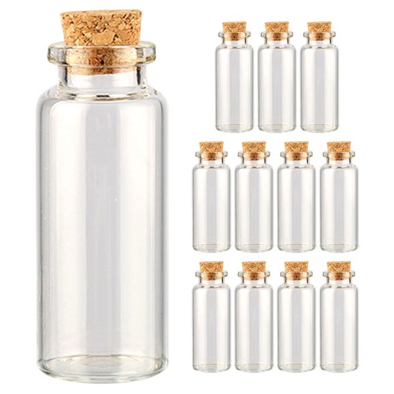 Beaupretty 12Pcs Small Glass Bottles with Wooden Corks Transparent Jars for Wish Paper Storage