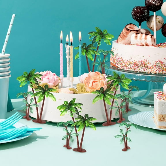 Beaupretty Birthday Cake Topper Party Favors Coconut Tree Cake Toppers Multi Plastic 16 Pcs
