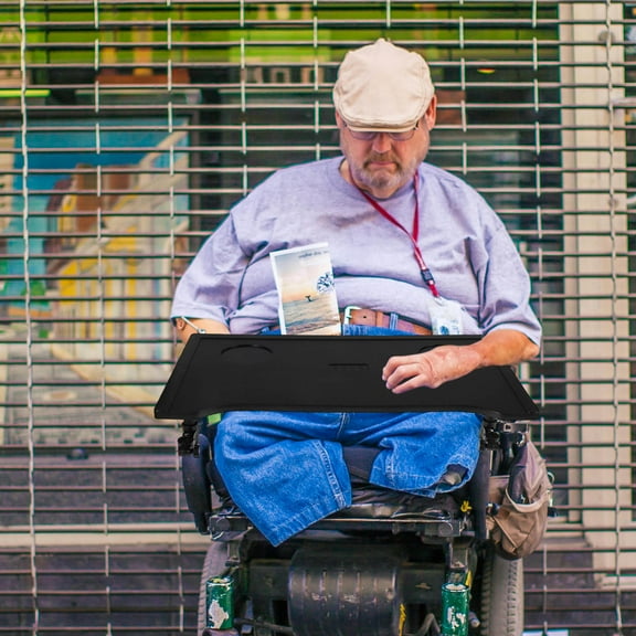 Beaupretty Durable Black Universal Wheelchair Tray Table with Cup Holder for Easy Mealtime Setup
