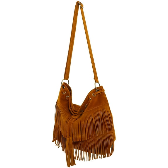 Beaupretty 1Pack Fringe Bucket Bag for Women Brown Stylish Design Purse with Storage for Ladies