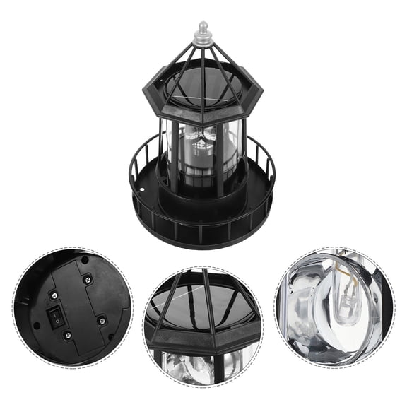 Beaupretty 1Pc LED Solar Lamp Decorative Landscape Light with 360 Degree Revolving Lighthouse Design Black