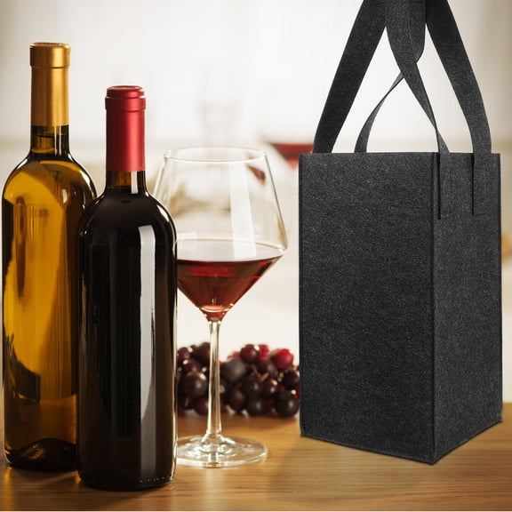 Beaupretty 1Pc Black Felt Wine Storage Box with Handle for Four Wine Bottles