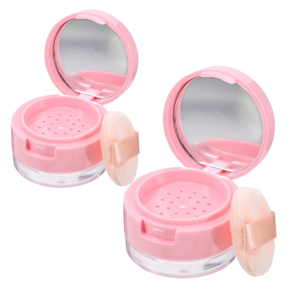 Beaupretty 2Sets Pink Cosmetic Powder Case Durable Loose Powder Container Compact Makeup Holder