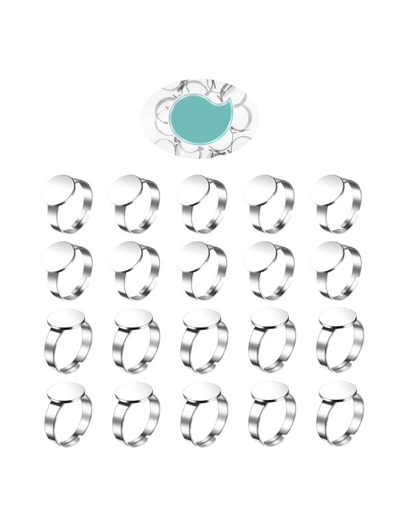 Stainless Steel Ring Base for DIY and Resin Projects, Plated Silver, 20Pcs
