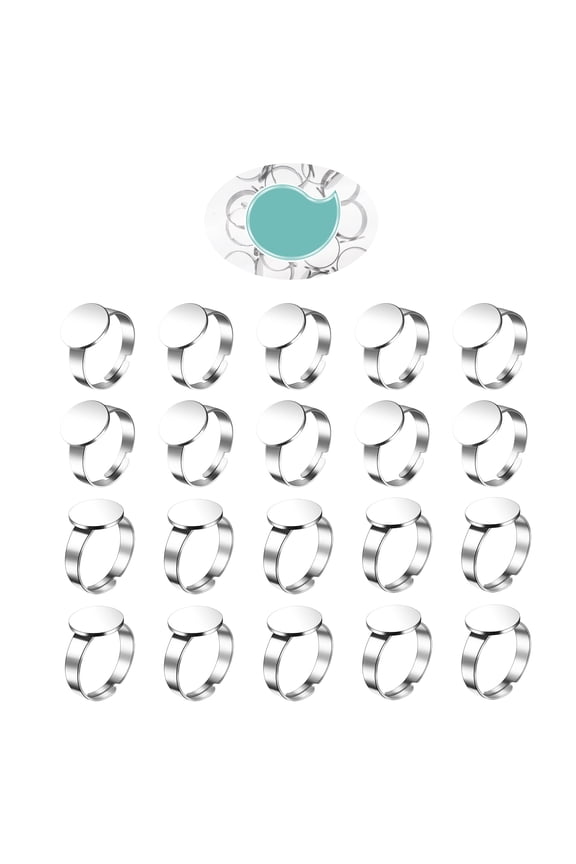 20 Pcs Button Rings Settings Stainless Steel Adjustable Finger Rings for Crafting