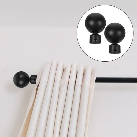 Beaupretty 2Pcs Black Curtain Rod Finials Iron Adjustable Screw Decorative Round Design