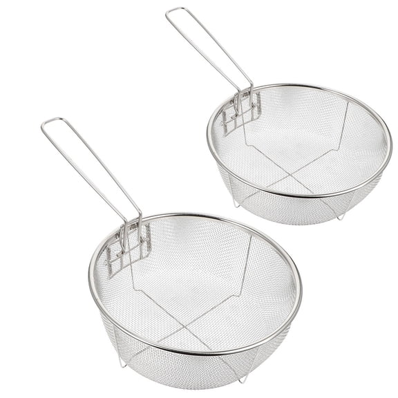 Beaupretty 2Pcs Round Fryer Basket Stainless Steel for Home Cooking Kitchen Use