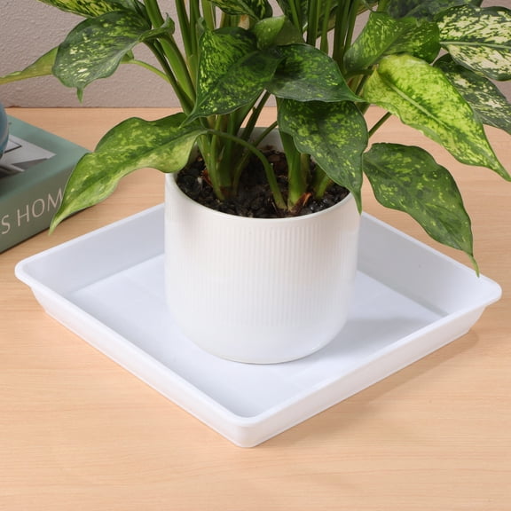 Beaupretty 2Set Thick Square Plant Saucer White PVC Protection From Water Damage Indoor Use