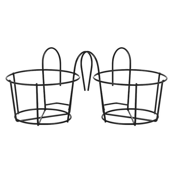 Beaupretty Round Metal Railing Planter, Black, Space-Saving Design, 2Pcs