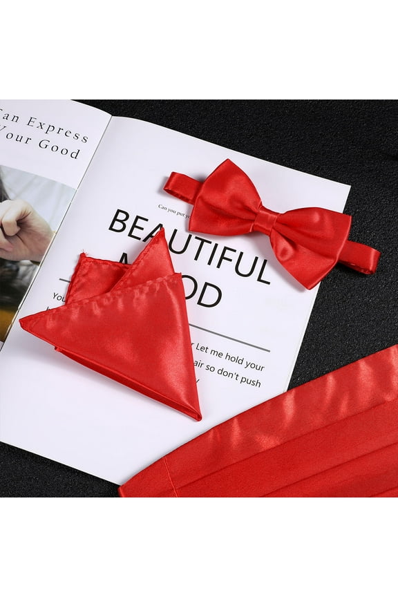 Elegant Red Cummerbund Bowtie Set Adjustable for Formal Occasions