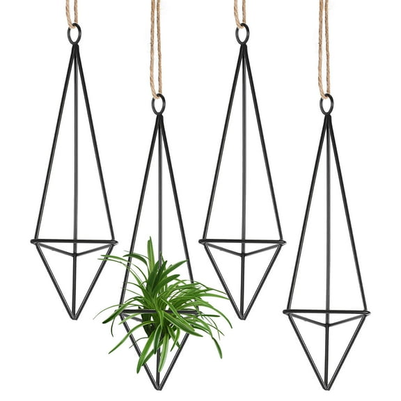 Beaupretty Geometric Metal Air Plant Holders Black, Hanging Home Decor, 4Pcs