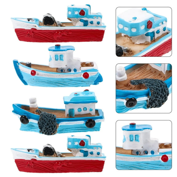 Beaupretty 4Pcs Resin Boat Decor Mediterranean Style Fishing Boat Model for Desktop Cabinet Decoration