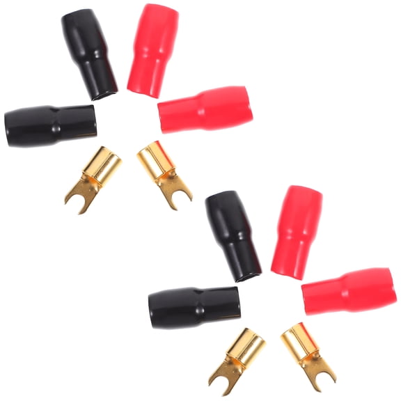 Beaupretty 5Pairs 4 Gauge Copper Crimp Spade Terminals Assorted Colors with Plated Gold Plated Fork Connectors for Speaker Wire