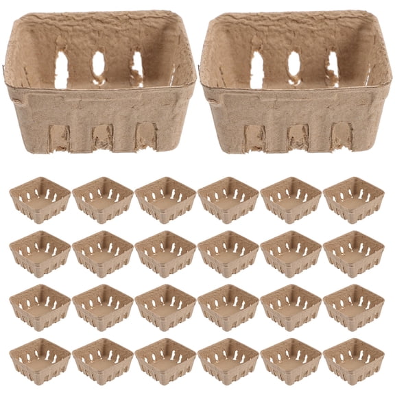 Beaupretty 50Pcs Paper Berry Basket Beige Fruit Container Paper Pulp Tray for Household Storage