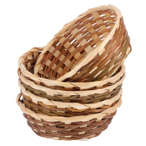 Beaupretty 5Pcs Natural Bamboo Woven Basket Khaki Color Decorative Desktop Fruit Bread Holder