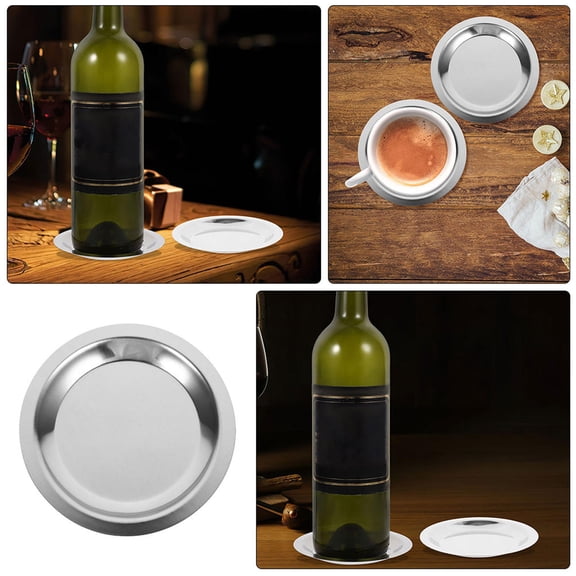 Beaupretty 5Pcs Silver Metal Wine Coasters Heat Resistant Table Wine Bottle Pads for Household