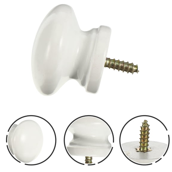 Beaupretty Cabinet Door Handles White Solid Wood Knob Round Design 8Pcs